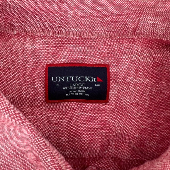 Untuckit Shirt Men's Large Linen Red Certan De May Wrinkle Resistant Button Up - Picture 2 of 7